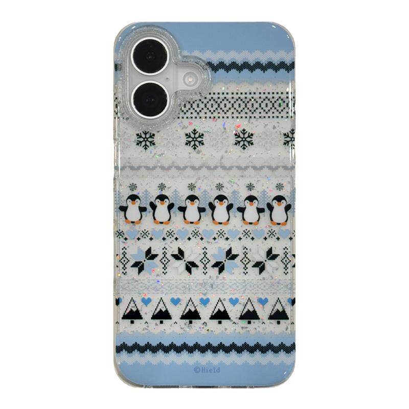 由里公园ins秋冬可爱费尔岛闪粉雪花小企鹅适用16pro苹果16ProMax手机壳iPhone16全包14新款14Pro