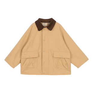 小O宝Okids童装宝宝巴恩风外套女翻领高级感春装女童复古风衣