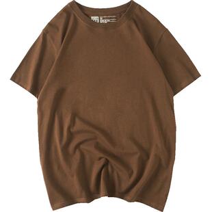 大地色系 195g重磅纯棉短袖t恤女宽松日系简约咔叽复古男女款半袖