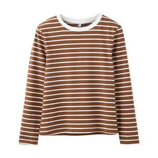 全棉条纹长袖t恤女修身秋冬加厚圆领内搭纯棉航海横条打底衫上衣