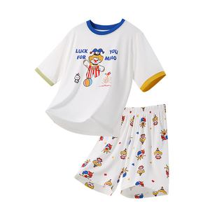 2025新款男童睡衣儿童家居服男孩短袖短裤两件套空调服薄款青少年