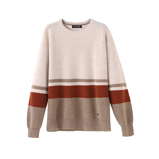 日神新款条纹羊绒衫男秋冬休闲时尚撞色圆领宽松针织毛衣套头打底