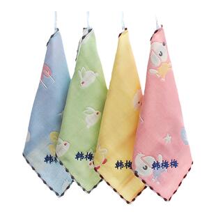 幼儿园纯棉6层纱布小方巾印刻绣名字定制LOGO手帕绢带挂绳洗脸毛