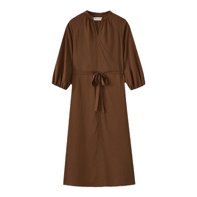 Marc O'Polo/MOP 2025夏季新款莱赛尔V领泡泡袖系带宽松连衣裙女