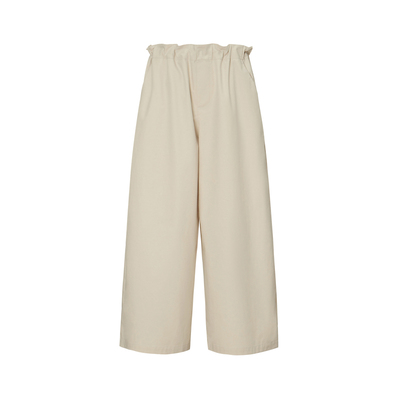 LESS夏季棉质裤子女休闲简约宽松挺阔松紧腰阔腿长裤2N4E11560