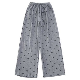 灰色蝴蝶结糯米裤子女春夏垂感直筒小个子慵懒休闲宽松阔腿山本裤