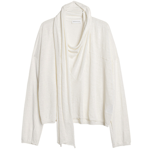 322WORKHOUSE亚麻混纺针织围巾领套头衫2024新款早秋气质长袖B423