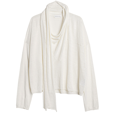 亚麻套头荡领不规则套头衫女