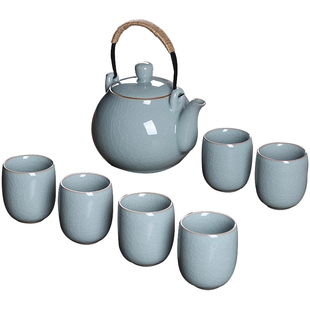 灵青坊青瓷大容量功夫茶具套装家用陶瓷提梁壶大号泡茶壶茶杯整套