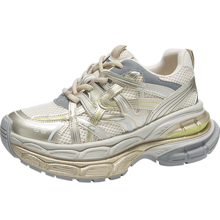 9cm内增高老爹鞋女2025春季新款小个子厚底百搭休闲软底运动鞋子