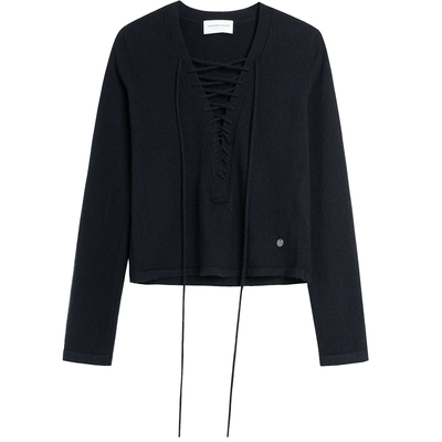 长袖修身v领套头衫羊绒衫女