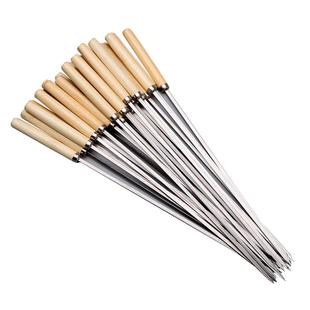 烧烤签子304不锈钢木柄串串扁签羊肉串烤肉烤串铁针钎子商用工具