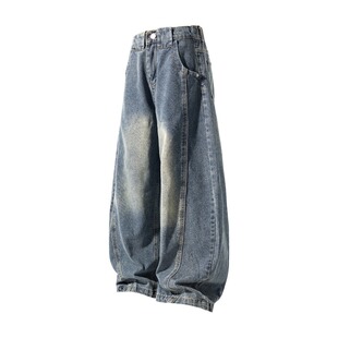 it izzue复古水洗弯刀牛仔裤男加绒加厚百搭直筒宽松阔腿休闲裤Y