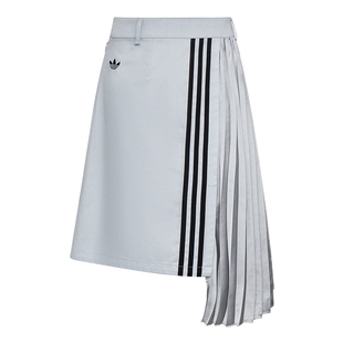 adidas阿迪达斯三叶草百褶裙女优雅不对称褶饰休闲半身裙 LF2338