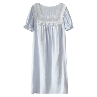 BIEN带胸垫纯棉睡裙女夏季新款甜美公主风家居服纱布棉法式宫廷风