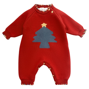 婴儿冬装衣服喜庆保暖宝宝连体衣冬装加绒加厚婴幼儿拜年爬服