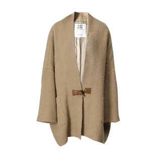 Mogas篙奢羊驼羊毛混纺圈圈毛感慵懒ROW风无领双面毛呢大衣女冬季