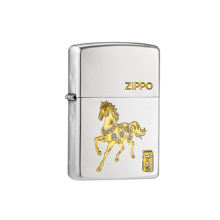 zippo打火机原装正品十二生肖马205单面双色深雕磨砂煤油防风男士