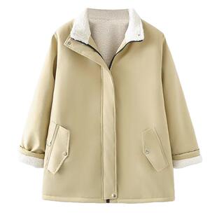 宛宛大码女装胖MM黑色加绒加厚派克服上衣女冬季高级感羊羔毛外套