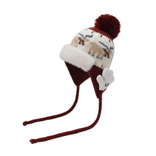 可爱米奇手掌驯鹿提花针织毛线护耳帽子女冬季加厚保暖系带雷锋帽