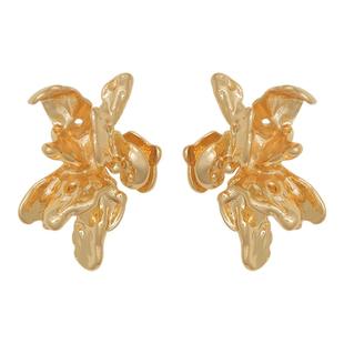 迷度14k镀金规则金属花朵耳钉中古vintag耳环不法式小众耳饰优雅