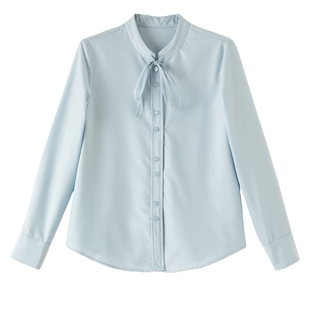晚白2026年春新款气质系带立领上衣挺括抗皱减龄舒适通勤衬衫女