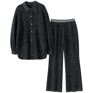 意境腔调拉满~珠片加厚100%纯山羊绒开衫女中长款羊绒裤子女外穿