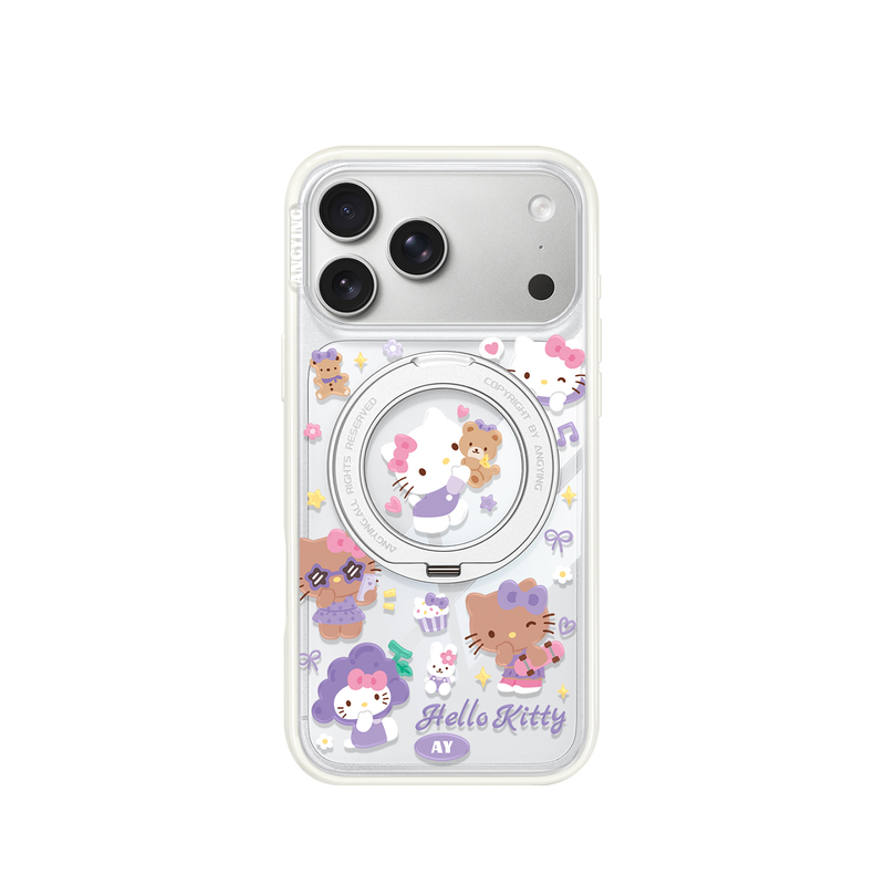 ANGYING × 紫色猫咪适用苹果17promax手机壳新款iphone16pro磁吸带支架Yo4支点透明ip17pm可爱套高级感网红