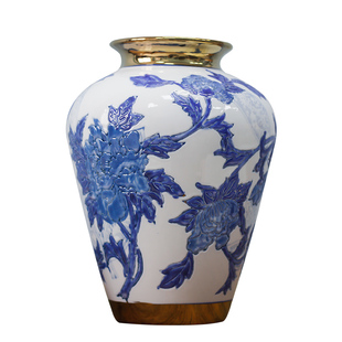 新中式手绘青花瓷花瓶陶瓷装饰摆件客厅电视柜玄关插花创意花器