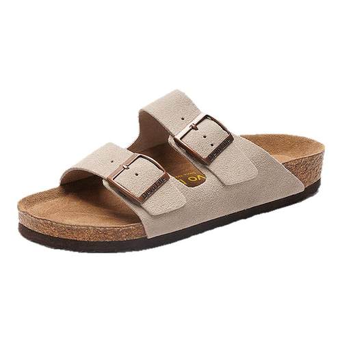 Devo/的沃软木鞋男女同款一字休闲学生时尚舒适复古情侣凉拖2618