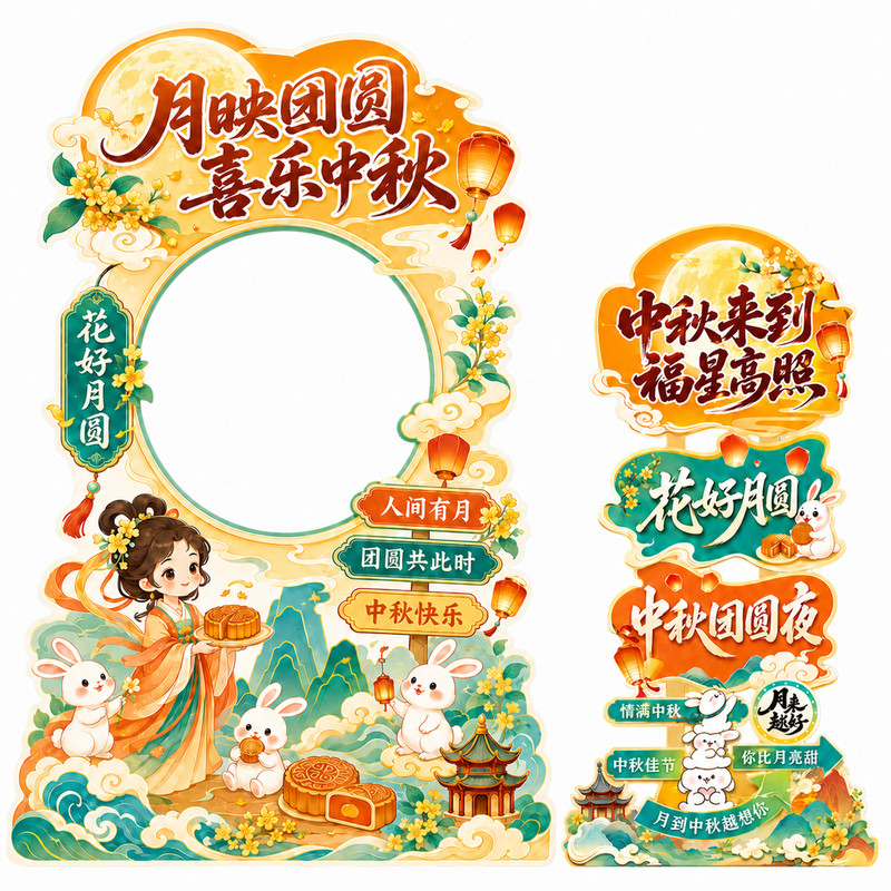 中秋氛围布置拍照框打卡装饰KT板商场门店铺场景节日引流活动展板