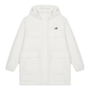 New Balance 纯色连帽中长款保暖羽绒服 女款 白色AWJ33332-CIC