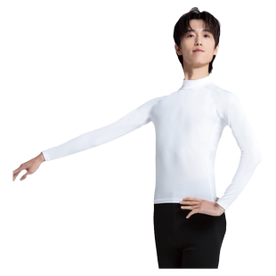 柏屋男生舞蹈练功服成人白色紧身训练服男士长袖t恤上衣124311098