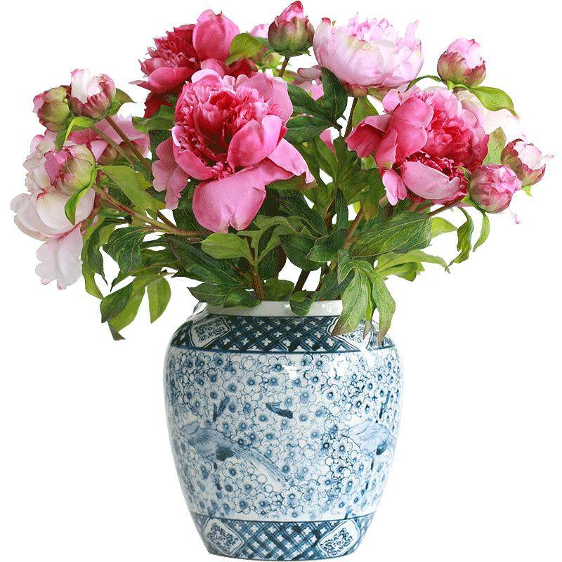 手感保湿水牡丹仿真花 中式芍药绢花假花装饰客厅摆设餐桌花摆花