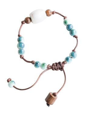 景德镇手链陶瓷手串情侣手饰瓷珠编织手绳文艺民族风小礼物饰品女