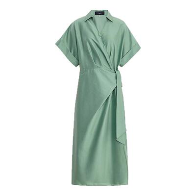 【商场同款】AUM噢姆2025年秋季新款钻石领收腰系带连衣裙长裙女