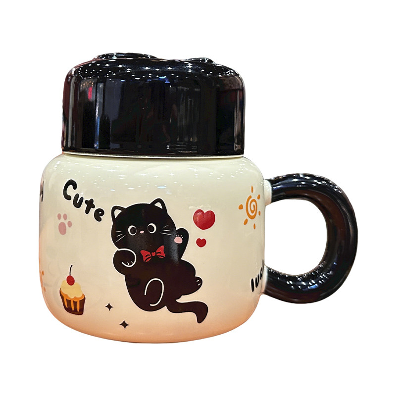 可爱猫咪马克杯奶fufu带盖喝水杯