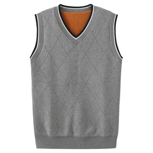 加绒无袖针织衫男士毛线背心V领马夹青年毛衣马甲男潮羊毛衫坎肩