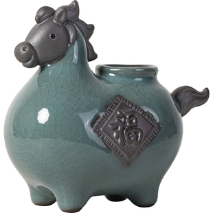 马到成功陶瓷小福马小花器摆件创意办公室客厅桌面水培小口径花瓶