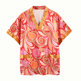 丝绸睡衣仿真丝男女汗蒸服弹力贡缎桑拿印花大码洗浴情侣睡袍浴衣