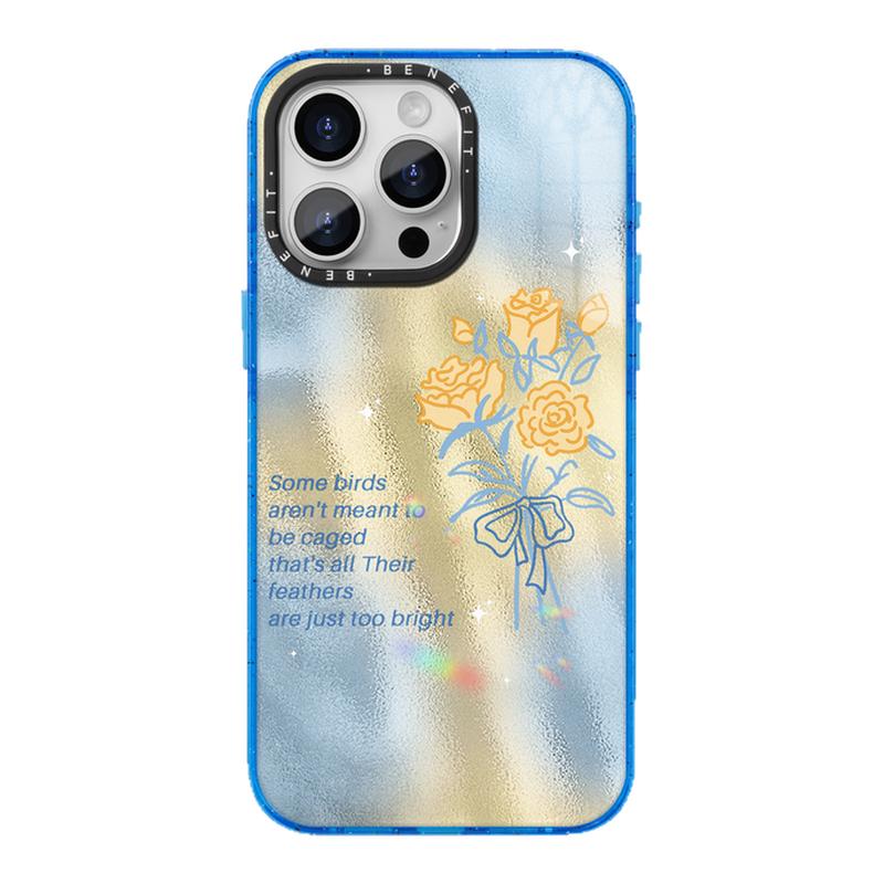 benefit蓝黄渐变玫瑰花英文17适用于iphone16promax苹果15PRO晶盾磁吸手机壳13新款14套12波漾纹防摔彩色边框