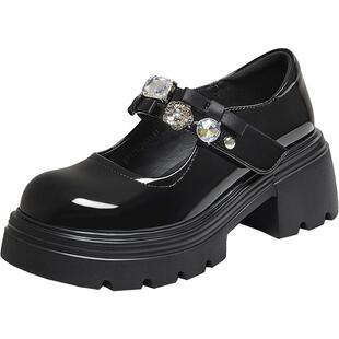 百思图2025秋季商场新款水钻厚底玛丽珍鞋小皮鞋女单鞋BP771CQ5