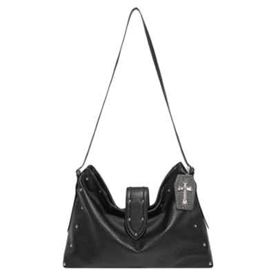 NIN时髦暗黑系港风hobo皮质原宿单肩斜挎大容量托特包男女pu街头