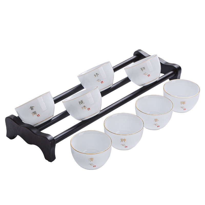 禅意冰种玉白瓷功夫小茶杯6只品茶杯