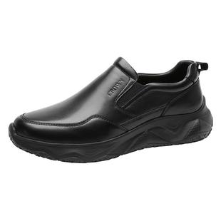 CROWN/皇冠商场同款乐福鞋一脚蹬皮鞋软底真皮休闲鞋厚底增高男鞋