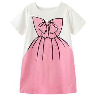 HERROYAL女童连衣裙蝴蝶结短袖公主裙中大童美少女裙仙女裙亲子裙