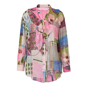 恩瑞妮商场同款2025秋季新款时尚百搭长袖彩色印花衬衫女士上衣