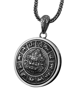 黄财神狼头貔貅转动纯银吊坠男女