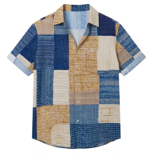 3D digital printed beach plaid shirt3D数码印花沙滩格子衬衫男