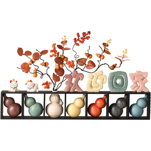 入门玄关招财福禄葫芦花瓶摆件客厅插花电视柜横向摆台装饰品高档